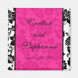 Black/Hot rose Floral Mariage damassé Magnet Favor