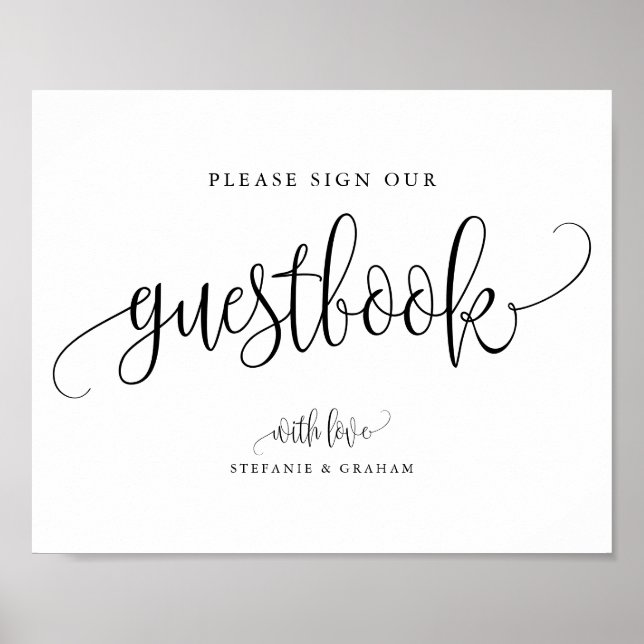Black Hübsch Calligraphy Script Wedding Guestbook Poster (Vorne)