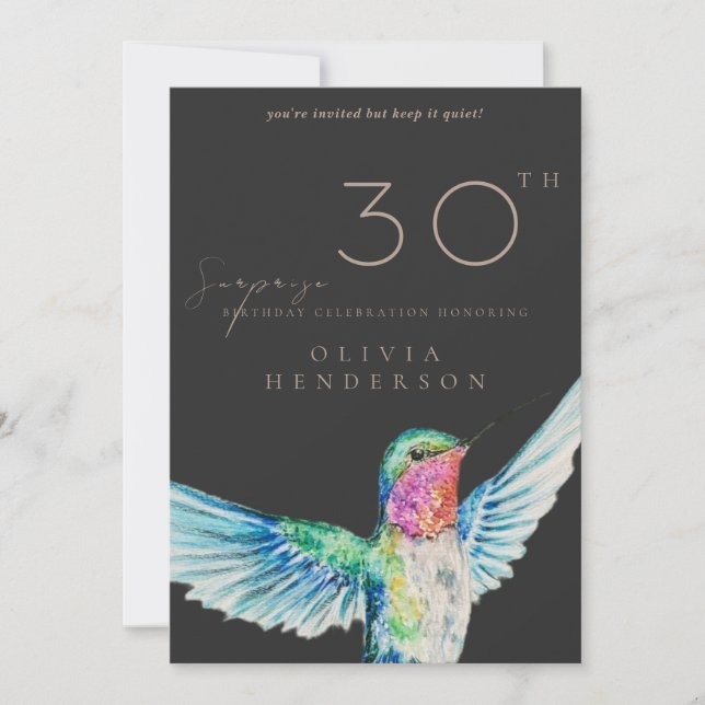 Black Hummingbird ANY Surprise Birthday Invitation Einladung (Vorderseite)