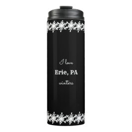 Black I Liebe Custom City Snowflake Muster Thermosbecher