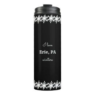 Black I Liebe Custom City Snowflake Muster Thermosbecher