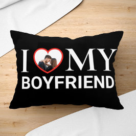 Black I Love My Boyfriend Your Photo Heart  Lumbar Lendenkissen
