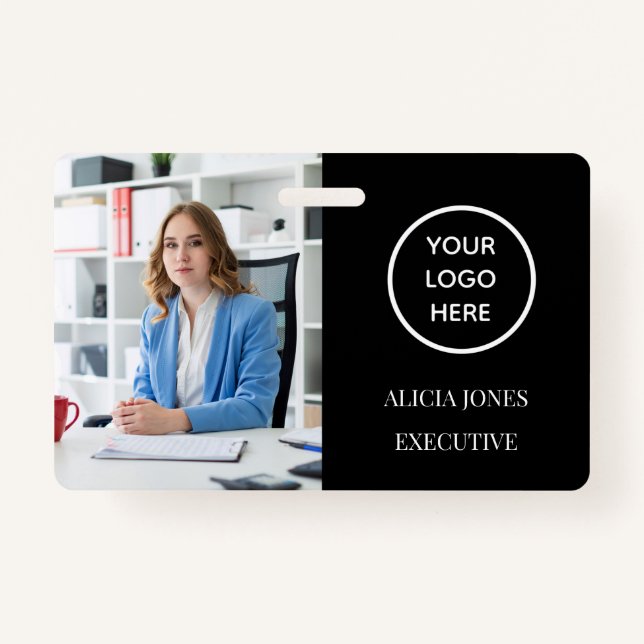Black ID Card Company Mitarbeiter Abzeichen Modern Ausweis (Vorderseite)