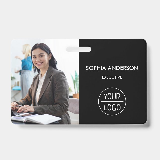 Black ID Card | Moderner Minimalistischer Mitarbei Ausweis (Front)