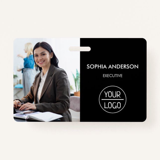 Black ID Card | Moderner Minimalistischer Mitarbei Ausweis (Vorderseite)