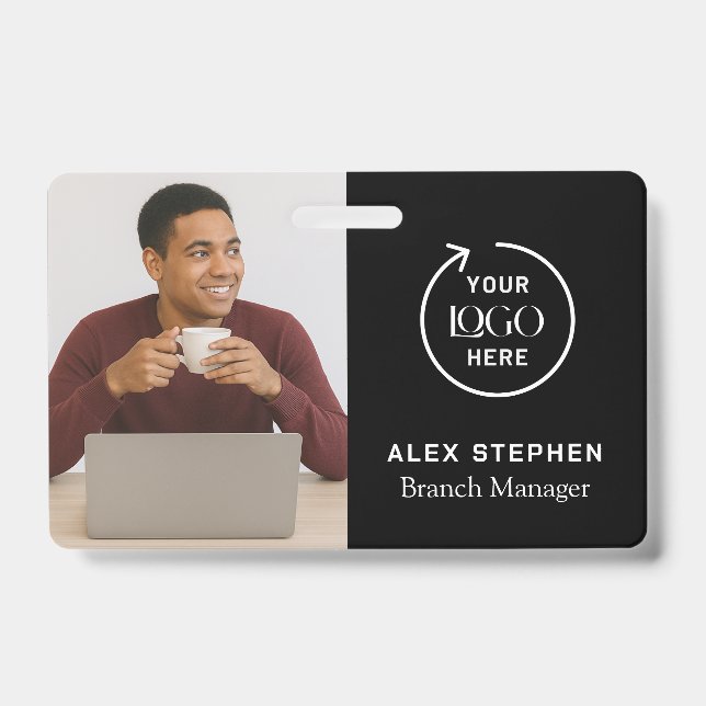 Black ID Card | Moderner Minimalistischer Mitarbei Ausweis (Vorderseite)