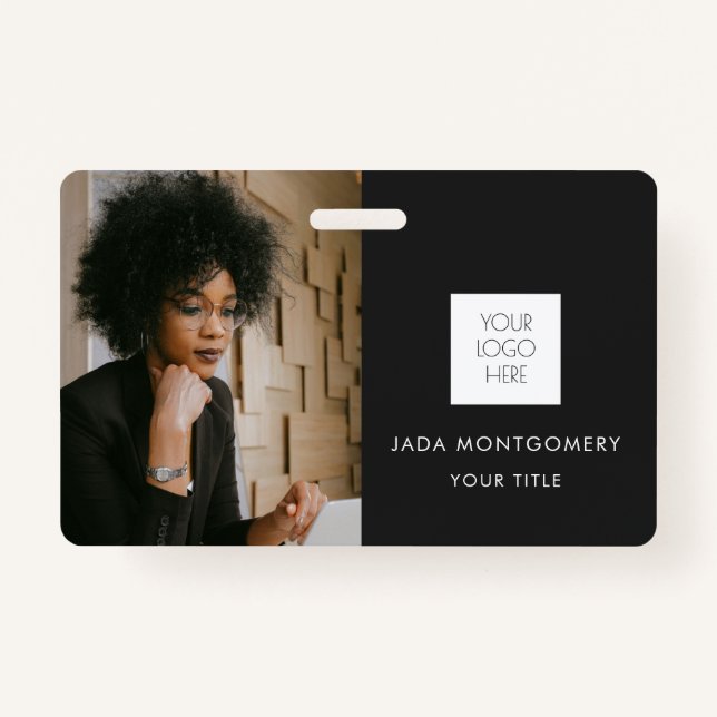 Black ID Card | Modernes Minimalistisches Foto und Ausweis (Vorderseite)