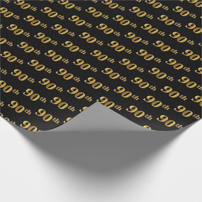 Black, Imitate Gold 90. (Neunzigste) Event Geschenkpapier (Ecke)