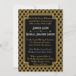 Black Imitate Gold Art Deco Fans Muster Hochzeit Einladung
