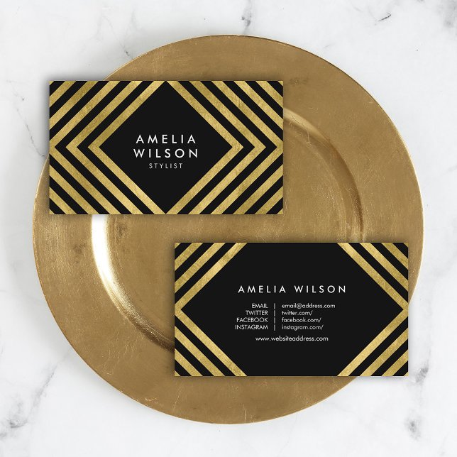 Black Imitate Gold Stylist Social Media Elegante Visitenkarte (Von Creator hochgeladen)