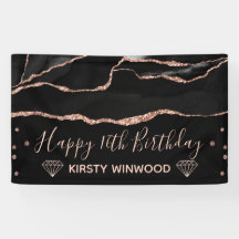 Black & Imitate Rose Gold Glitzer Agate Sweet 16