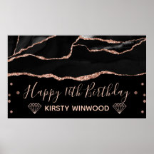 Black & Imitate Rose Gold Glitzer Agate Sweet 16