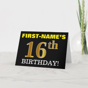 Black, Imitation Gold "16. BIRTHDAY" Karte