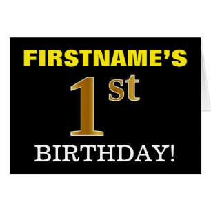 Black, Imitation Gold "1. BIRTHDAY" Karte