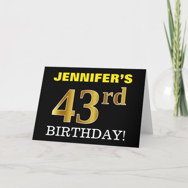 Black, Imitation Gold "43. BIRTHDAY" Karte (Vorderseite)