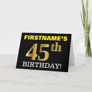 Black, Imitation Gold "45. BIRTHDAY" Karte