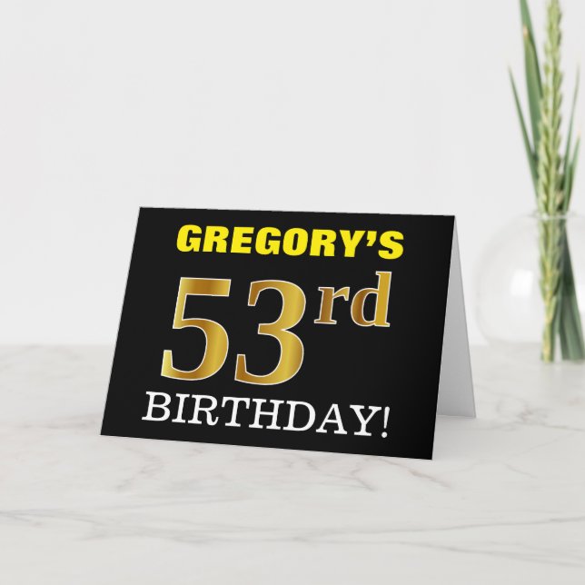 Black, Imitation Gold "53. BIRTHDAY" Karte (Vorderseite)