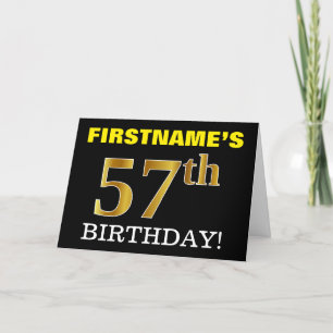 Black, Imitation Gold "57. BIRTHDAY" Karte