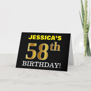 Black, Imitation Gold "58. BIRTHDAY" Karte