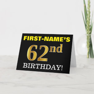 Black, Imitation Gold "62. BIRTHDAY" Karte
