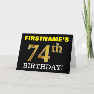 Black, Imitation Gold "74. BIRTHDAY" Karte