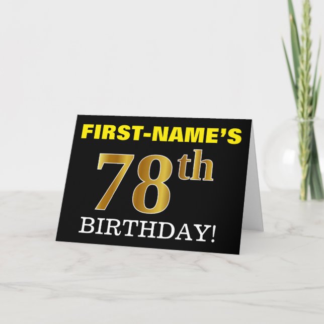 Black, Imitation Gold "78. BIRTHDAY" Karte (Vorderseite)