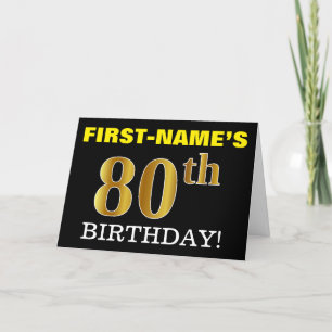 Black, Imitation Gold "80. BIRTHDAY" Karte