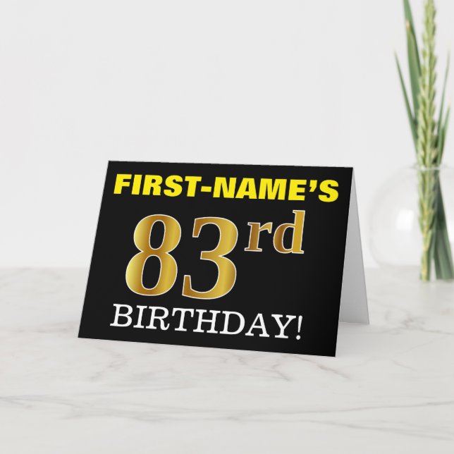 Black, Imitation Gold "83. BIRTHDAY" Karte (Vorderseite)