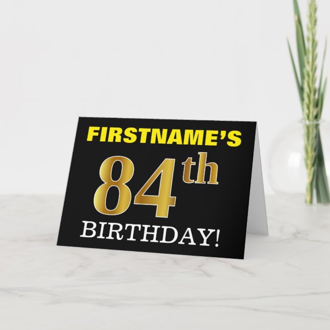 Black, Imitation Gold "84. BIRTHDAY" Karte (Vorderseite)