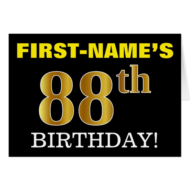 Black, Imitation Gold "88. BIRTHDAY" Karte (Vorderseite (Horizontal))