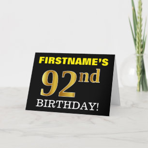 Black, Imitation Gold "92. BIRTHDAY" Karte