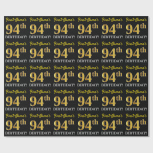 Black, Imitation Gold "94. BIRTHDAY" Geschenkpapier