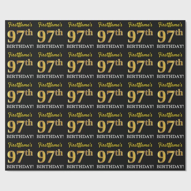 Black, Imitation Gold "97. BIRTHDAY" Geschenkpapier (Flach)