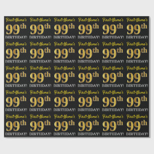 Black, Imitation Gold "99. BIRTHDAY" Geschenkpapier