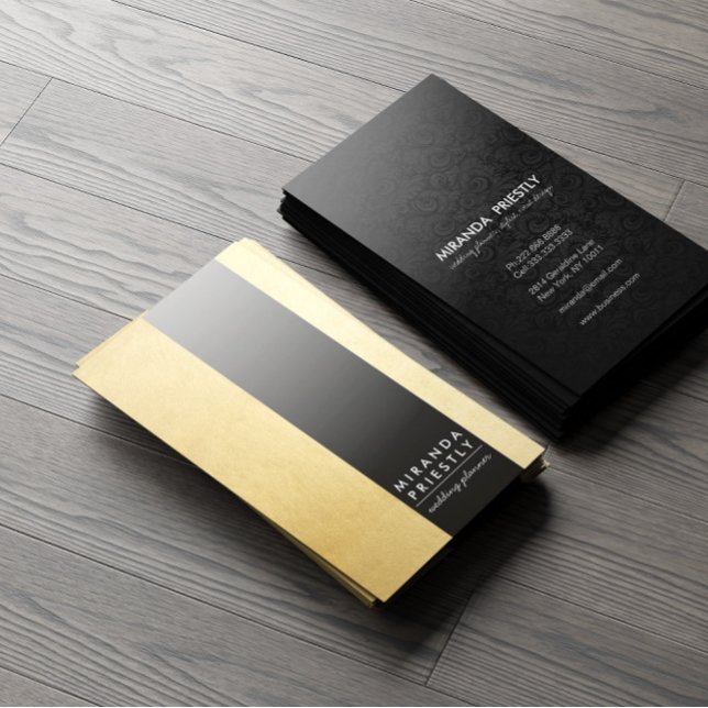 Black Imitats Gold Foil Metal Stripe Hochzeitsplan Visitenkarte (Von Creator hochgeladen)