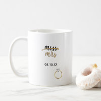 Black & Imitats Gold Foil Miss Mrs Name Datum Tass