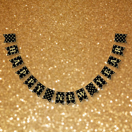 Black Imitats Gold Stars glücklich Neujahr Party Wimpelkette