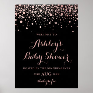 Black Imitats Rose Gold Confetti Begrüßungsdusche  Poster