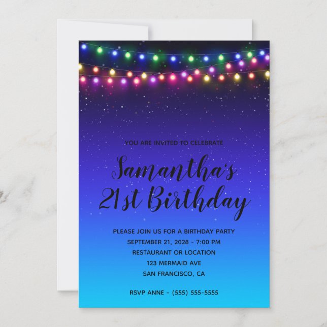 Black Indigo Aqua Starry Ombre Street Lights Einladung (Vorderseite)