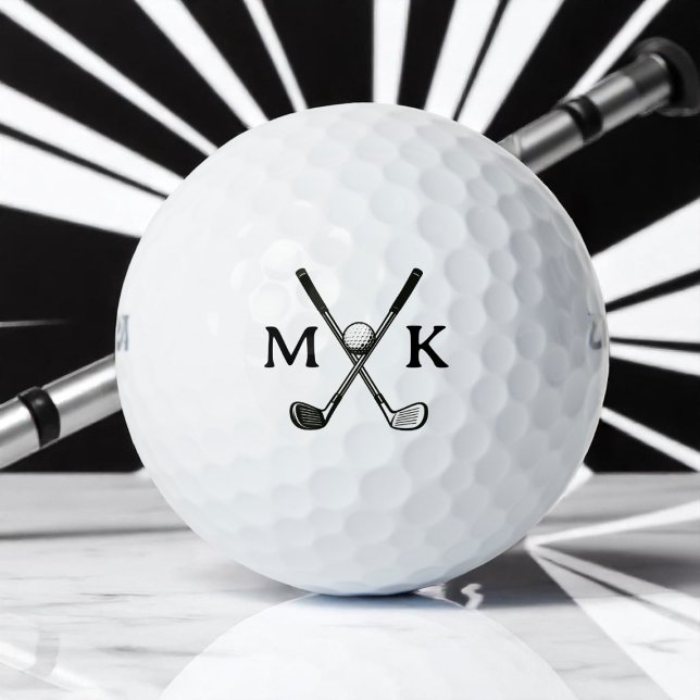 Black Initials und Crossed Clubs Golfer Modern Golfball (Von Creator hochgeladen)