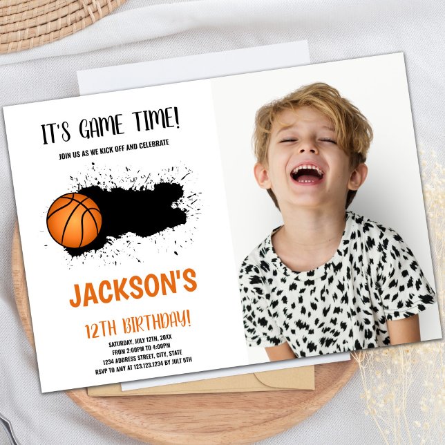 Black Ink Basketball Geburtstagseinladung Einladung (Black Ink Basketball Birthday Invitations photo)