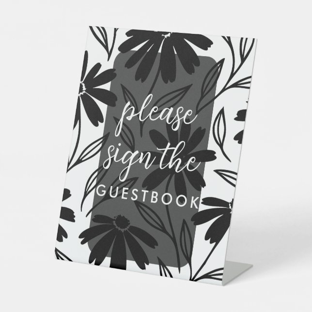 Black Ink Daisies Boho Tischnummern Tafelzeichen Sockelschild (Vorderseite)