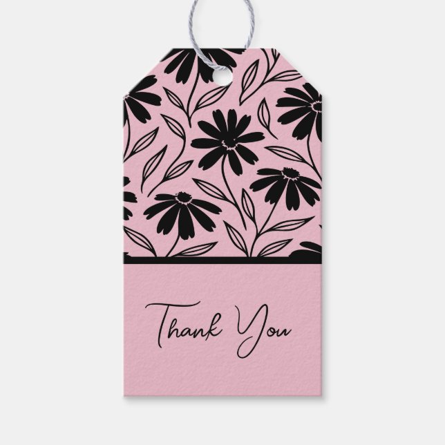 Black Ink Daisies Pink Boho Brautparty Geschenkanhänger (Vorderseite)