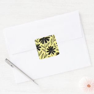 Black Ink Daisies Yellow Boho Brautparty Quadratischer Aufkleber