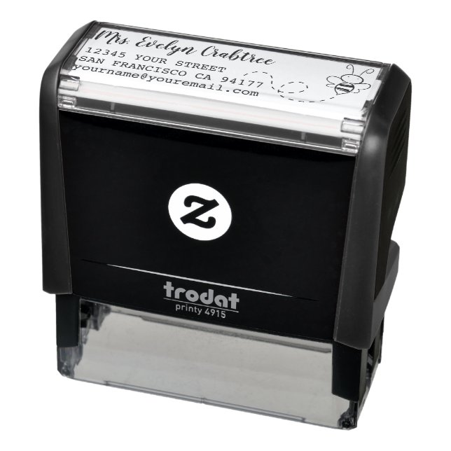 Black Ink Niedlich Bee Individuelle Name Rücksende Permastempel (Produkt)