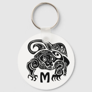 Black Ink Tribal Komo Dragon Silhouette Schlüsselanhänger