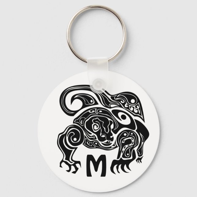 Black Ink Tribal Komo Dragon Silhouette Schlüsselanhänger (Vorderseite)