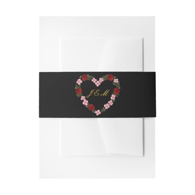 Black invitation band with a pink and red heart (Vorderseite Beispiel)