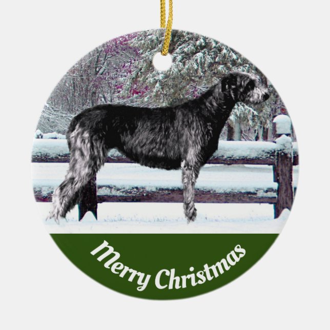 Black Irish Wolfhound First Snow Keramik Ornament (Vorne)