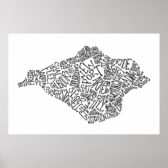 Black Isle of Wight Text Map Poster (Vorne)